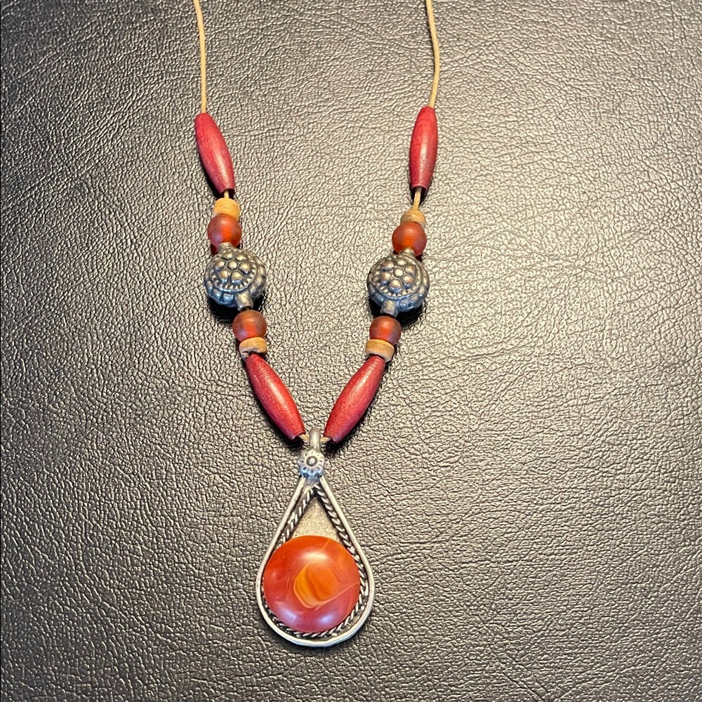 Nice Wood and Silver Pendant Necklace. RARE